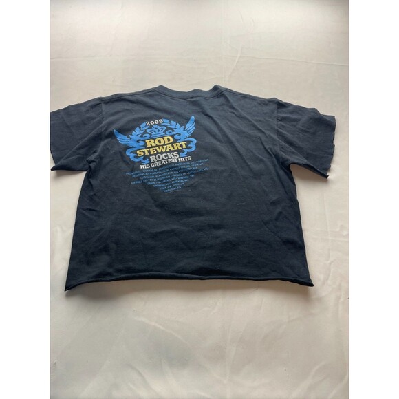 Rod Stewart Rocks Greatest Hits 2008 T-Shirt Women M Black Music Cropped Concert - Picture 5 of 5